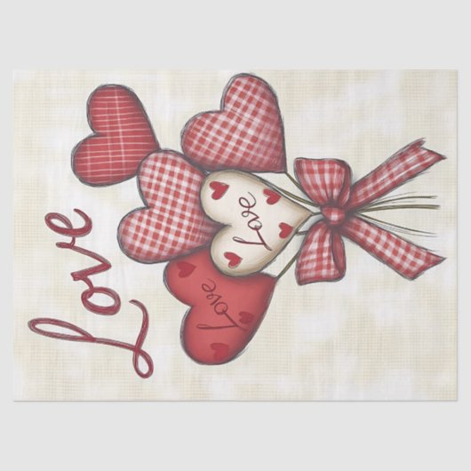 Red and Gingham Liebe Heart Bouquet Decoupage Seidenpapier (Vorderseite)