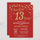 Red and Gold 13. Geburtstag Diamond Einladung (Vorne/Hinten)