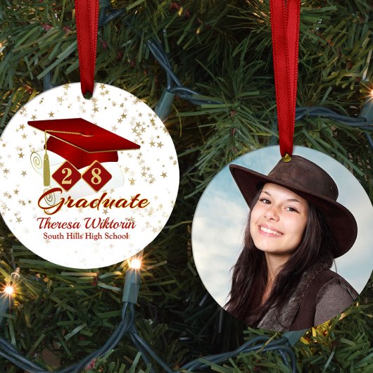 Red and Gold 20xx Graduate Foto Keramik Ornament