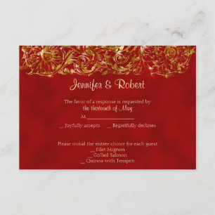 Red and Gold 40th Anniversary Response Card RSVP Karte