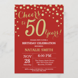 Red and Gold 50. Geburtstag Diamond Einladung