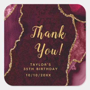 Red and Gold Agate Birthday Vielen Dank Quadratischer Aufkleber