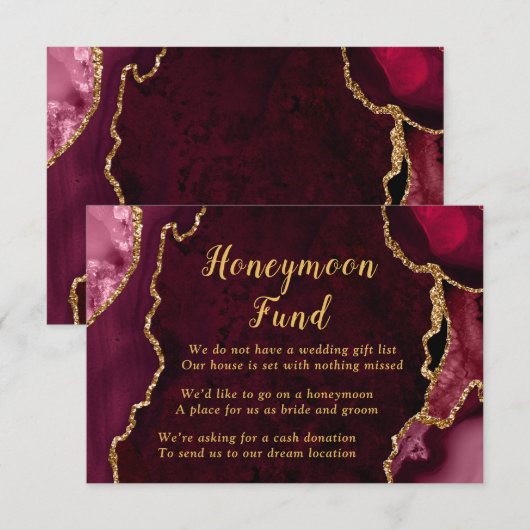 Red and Gold Agate Honeymoon Fund Begleitkarte (Vorne/Hinten)