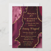 Red and Gold Agate Marble Birthday Party Einladung (Vorderseite)