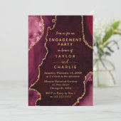 Red and Gold Agate Marble Engagement Party Einladung (Stehend Vorderseite)
