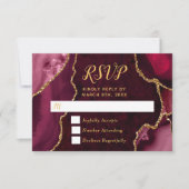 Red and Gold Agate Marble RSVP Karte (Vorderseite)