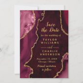 Red and Gold Agate Marble Save The Date Einladung (Vorderseite)