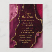 Red and Gold Agate Marble Save the Date Postkarte (Vorderseite)