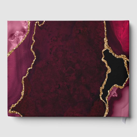 Red and Gold Agate Marble Wedding Gästebuch (Rückseite)
