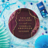 Red and Gold Agate Marble Wedding Pappteller (Party)