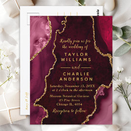 Red and Gold Agate Marble Wedding Postkarte