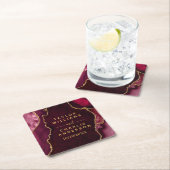 Red and Gold Agate Marble Wedding Rechteckiger Pappuntersetzer (Vor Ort)