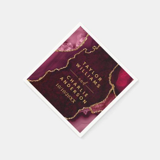 Red and Gold Agate Marble Wedding Serviette (Ecke)