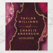 Red and Gold Agate Marble Wedding Weinetikett (Einzelnes Label)