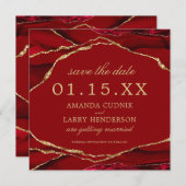 Red and Gold Agate Save the Date Card Einladung (Vorne/Hinten)