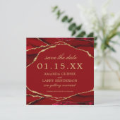Red and Gold Agate Save the Date Card Einladung (Stehend Vorderseite)