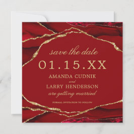 Red and Gold Agate Save the Date Card Einladung