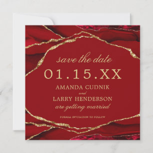 Red and Gold Agate Save the Date Card Einladung