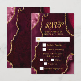 Red and Gold Agate Wedding Meal Choice RSVP Karte