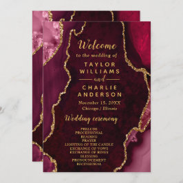 Red and Gold Agate Wedding Program Programm