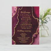 Red and Gold Agate Wedding Program Programm (Stehend Vorderseite)