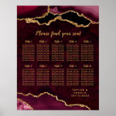 Red and Gold Agate Wedding Seating Chart Poster (Vorne)