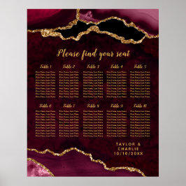 Red and Gold Agate Wedding Seating Chart Poster