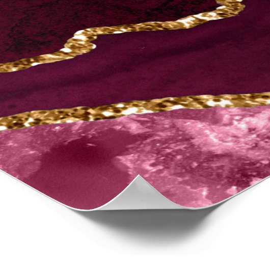 Red and Gold Agate Wedding Seating Chart Poster (Ecke)