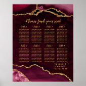 Red and Gold Agate Wedding Seating Chart Poster (Vorne)