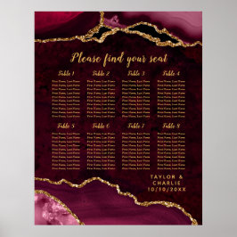 Red and Gold Agate Wedding Seating Chart Poster