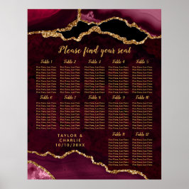 Red and Gold Agate Wedding Seating Chart Poster