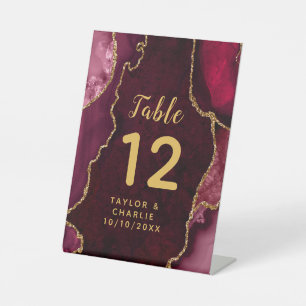 Red and Gold Agate Wedding Tischnummer Sockelschild