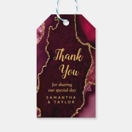 Red and Gold Agate Wedding Vielen Dank Geschenkanhänger (Vorderseite)