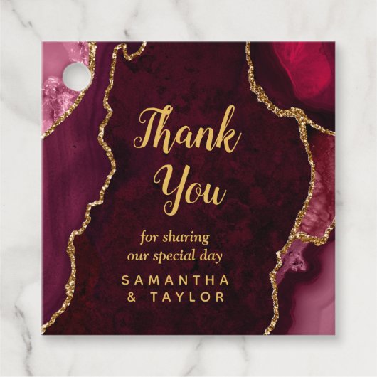 Red and Gold Agate Wedding Vielen Dank Geschenkanhänger (Vorderseite)