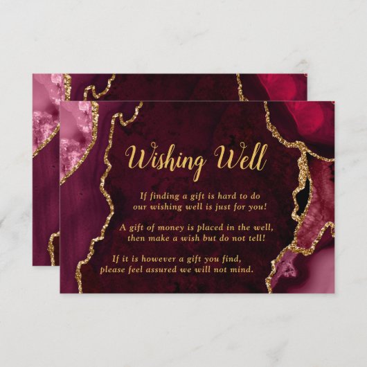 Red and Gold Agate Wedding Wishing Well Begleitkarte (Vorne/Hinten)