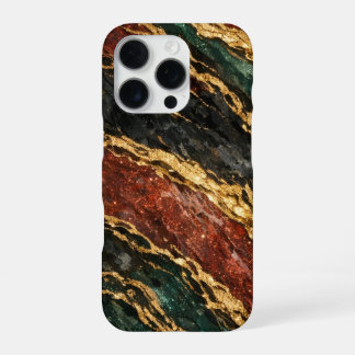 red and gold and dark green glitter marble iPhone 16 pro hülle