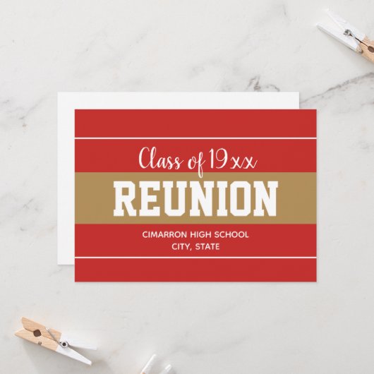 Red and Gold Any Year School Reunion Invitation Einladung (Vorderseite/Rückseite Beispiel)