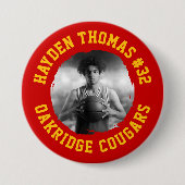 Red and Gold Athlete Name Jersey Number Foto Button (Vorderseite)