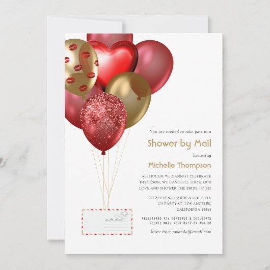 Red and Gold Balloon Baby oder Brautparty per Mail Einladung (Vorderseite)