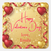 Red and Gold Balloons Happy Valentine's Day Quadratischer Aufkleber (Vorderseite)