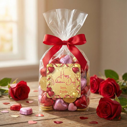 Red and Gold Balloons Happy Valentine's Day Quadratischer Aufkleber