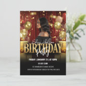 Red and Gold Birthday Party Invitation Einladung (Stehend Vorderseite)