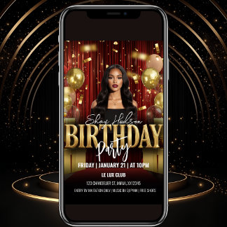 Red and Gold Birthday Party Invitation Einladung