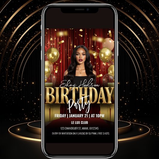 Red and Gold Birthday Party Invitation Einladung