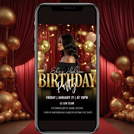 Red and Gold Birthday Party Invitation Einladung