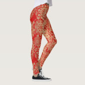 Red and Gold Boho Mandala Pattern Yoga Leggings (Rechts)