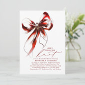 Red and Gold Bow Elegant Whimsical Bridal Shower Einladung (Stehend Vorderseite)