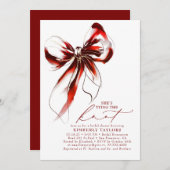 Red and Gold Bow Elegant Whimsical Bridal Shower Einladung (Vorne/Hinten)