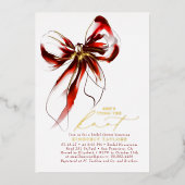 Red and Gold Bow Elegant Whimsical Bridal Shower Folieneinladung (Vorderseite)
