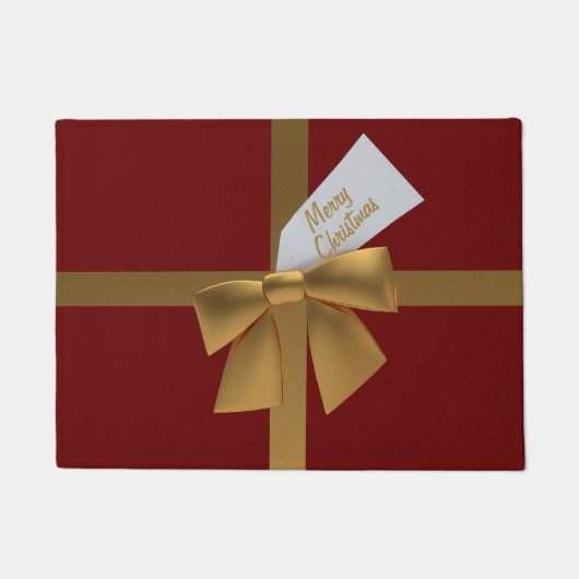 Red and Gold Bow Frohe Weihnachtsmatte Fußmatte (Vorderseite)